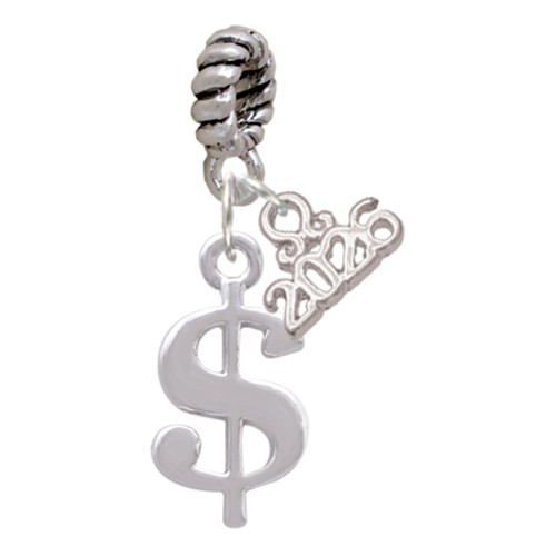 Silver Plated Rounded Dollar Sign - Silver Plated Twist Rope Bead Charm Dangle with Mini Year 2026: Year to Remember Jewelry Gift - Celebrations