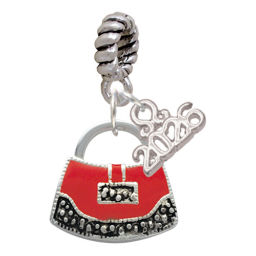 Silver Plated Red Purse - Silver Plated Twist Rope Bead Charm Dangle with Mini Year 2026: Year to Remember Jewelry Gift - Celebrations