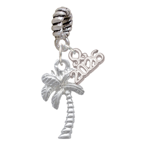 Silver Plated Palm Tree - Silver Plated Twist Rope Bead Charm Dangle with Mini Year 2026: Year to Remember Jewelry Gift - Celebrations