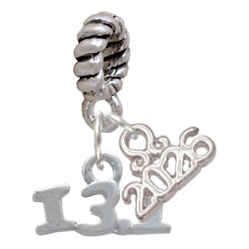 Silver Plated Half Marathon - 13.1 - Silver Plated Twist Rope Bead Charm Dangle with Mini Year 2026: Year to Remember Jewelry Gift - Celebrations