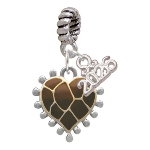 Two-tone Enamel Giraffe Print Heart - Silver Plated Twist Rope Bead Charm Dangle with Mini Year 2026: Year to Remember Jewelry Gift - Celebrations