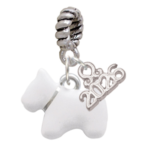 Silver Plated White Westie Dog - Silver Plated Twist Rope Bead Charm Dangle with Mini Year 2026: Year to Remember Jewelry Gift - Celebrations