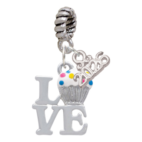 Silver Plated Love with Vanilla Cupcake - Silver Plated Twist Rope Bead Charm Dangle with Mini Year 2026: Year to Remember Jewelry Gift - Celebrations