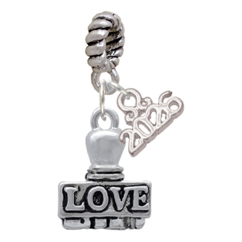 Silver Plated LOVE Stamp - Silver Plated Twist Rope Bead Charm Dangle with Mini Year 2026: Year to Remember Jewelry Gift - Celebrations