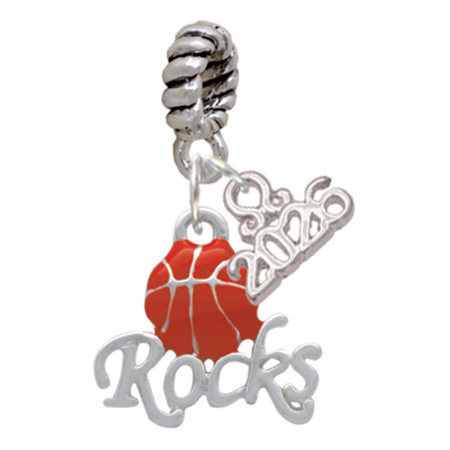 Silver Plated Enamel Basketball ''Rocks'' - Silver Plated Twist Rope Bead Charm Dangle with Mini Year 2026: Year to Remember Jewelry Gift - Celebrations