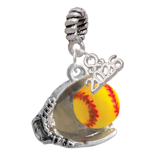 Silver Plated Extra Large Softball and Glove - Silver Plated Twist Rope Bead Charm Dangle with Mini Year 2026: Year to Remember Jewelry Gift - Celebrations