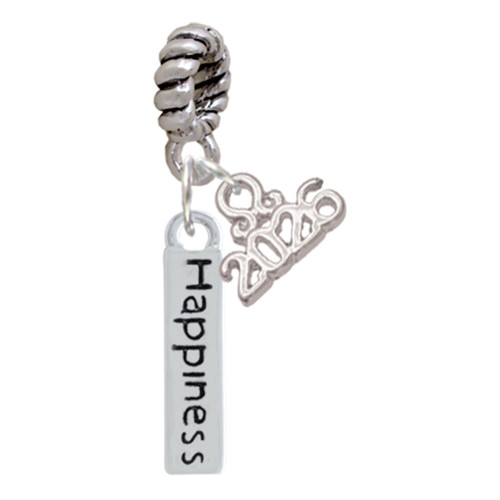 Silver Plated Happiness Rectangle - Silver Plated Twist Rope Bead Charm Dangle with Mini Year 2026: Year to Remember Jewelry Gift - Celebrations