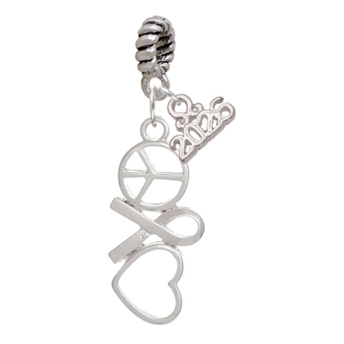 Silver Plated Peace Sign Ribbon Heart - Silver Plated Twist Rope Bead Charm Dangle with Mini Year 2026: Year to Remember Jewelry Gift - Celebrations