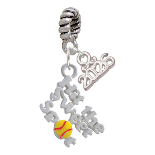 Silver Plated Hit the Sweet Spot with Yellow Softball - Silver Plated Twist Rope Bead Charm Dangle with Mini Year 2026: Year to Remember Jewelry Gift - Celebrations