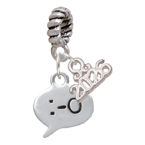 Silver Plated Emoticon :-O - Surprise - Silver Plated Twist Rope Bead Charm Dangle with Mini Year 2026: Year to Remember Jewelry Gift - Celebrations
