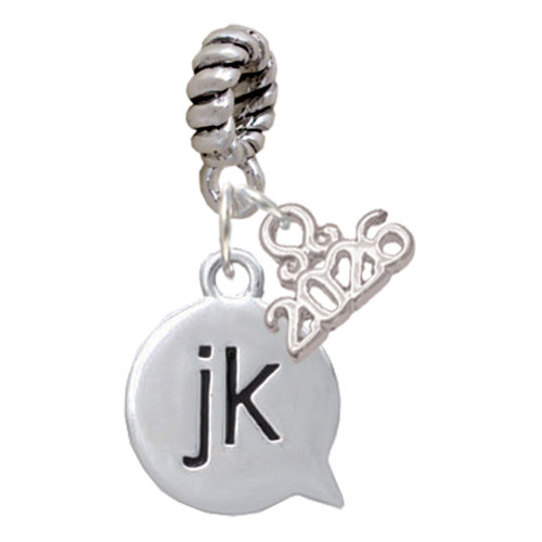 Silver Plated Text Chat - jk - Just Kidding - Silver Plated Twist Rope Bead Charm Dangle with Mini Year 2026: Year to Remember Jewelry Gift - Celebrations