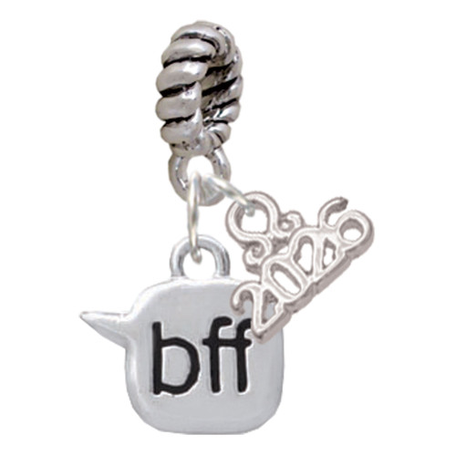 Silver Plated Text Chat - bff - Best Friends Forever - Silver Plated Twist Rope Bead Charm Dangle with Mini Year 2026: Year to Remember Jewelry Gift - Celebrations