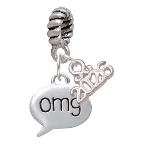 Silver Plated Text Chat - omg - Oh My God - Silver Plated Twist Rope Bead Charm Dangle with Mini Year 2026: Year to Remember Jewelry Gift - Celebrations