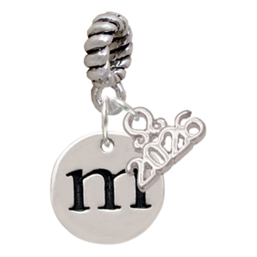 Silver Plated Disc Initial - m - Silver Plated Twist Rope Bead Charm Dangle with Mini Year 2026: Year to Remember Jewelry Gift - Celebrations