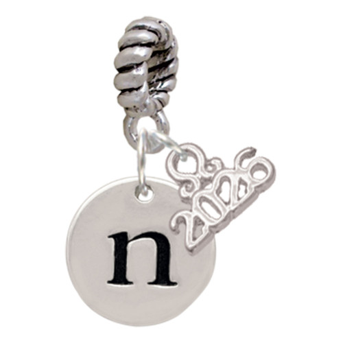 Silver Plated Disc Initial - n - Silver Plated Twist Rope Bead Charm Dangle with Mini Year 2026: Year to Remember Jewelry Gift - Celebrations