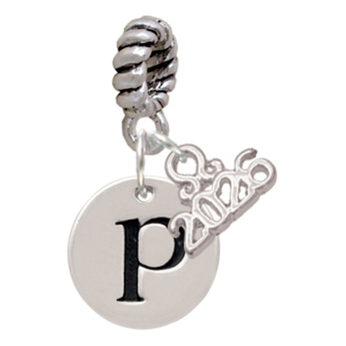 Silver Plated Disc Initial - p - Silver Plated Twist Rope Bead Charm Dangle with Mini Year 2026: Year to Remember Jewelry Gift - Celebrations