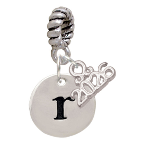 Silver Plated Disc Initial - r - Silver Plated Twist Rope Bead Charm Dangle with Mini Year 2026: Year to Remember Jewelry Gift - Celebrations