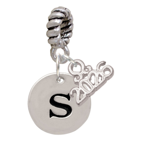 Silver Plated Disc Initial - s - Silver Plated Twist Rope Bead Charm Dangle with Mini Year 2026: Year to Remember Jewelry Gift - Celebrations