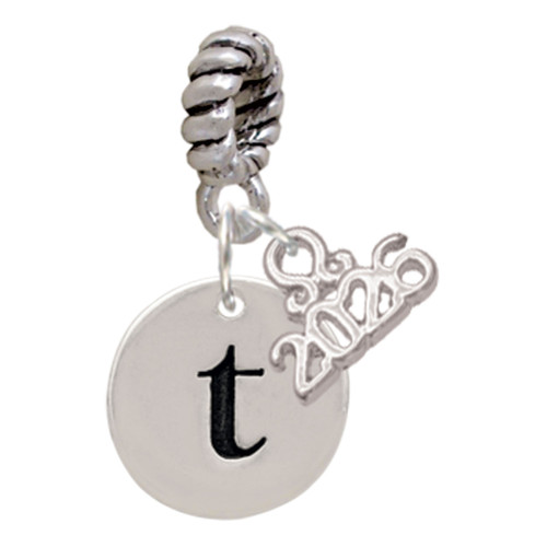 Silver Plated Disc Initial - t - Silver Plated Twist Rope Bead Charm Dangle with Mini Year 2026: Year to Remember Jewelry Gift - Celebrations