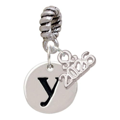 Silver Plated Disc Initial - y - Silver Plated Twist Rope Bead Charm Dangle with Mini Year 2026: Year to Remember Jewelry Gift - Celebrations