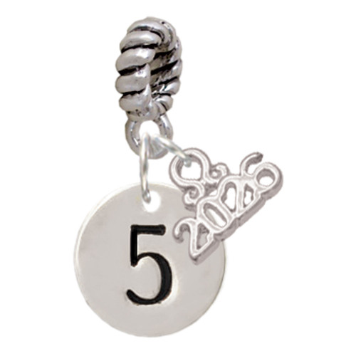 Silver Plated Disc Number - 5 - Silver Plated Twist Rope Bead Charm Dangle with Mini Year 2026: Year to Remember Jewelry Gift - Celebrations