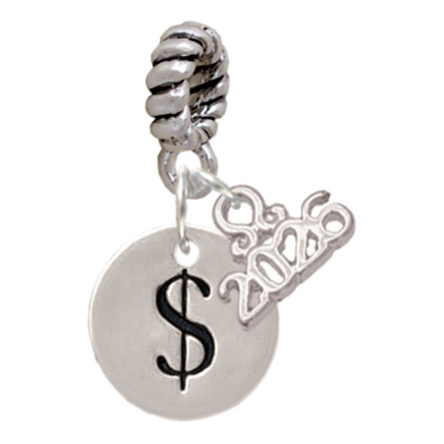 Silver Plated Disc - Symbol - Dollar Sign - $ - Silver Plated Twist Rope Bead Charm Dangle with Mini Year 2026: Year to Remember Jewelry Gift - Celebrations