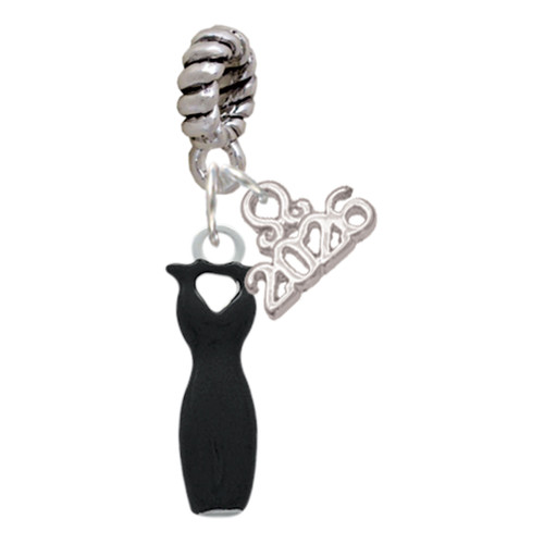 Little Black Dress - Silver Plated Twist Rope Bead Charm Dangle with Mini Year 2026: Year to Remember Jewelry Gift - Celebrations