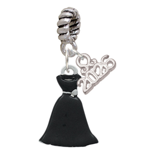 Black Dress - Silver Plated Twist Rope Bead Charm Dangle with Mini Year 2026: Year to Remember Jewelry Gift - Celebrations