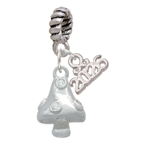 Silver Plated 3-D Mushroom with Clear Crystals - Silver Plated Twist Rope Bead Charm Dangle with Mini Year 2026: Year to Remember Jewelry Gift - Celebrations