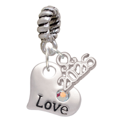 Love Heart with AB Crystal - Silver Plated Twist Rope Bead Charm Dangle with Mini Year 2026: Year to Remember Jewelry Gift - Celebrations