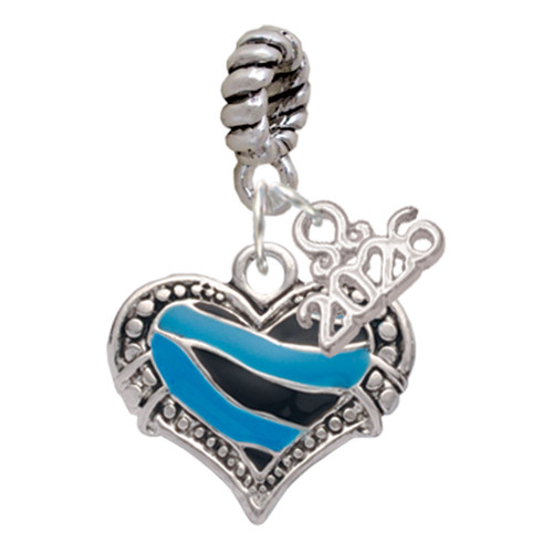 Silver Plated Hot Blue Tiger Print Heart - Silver Plated Twist Rope Bead Charm Dangle with Mini Year 2026: Year to Remember Jewelry Gift - Celebrations