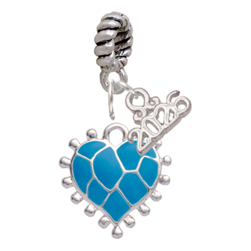 Silver Plated Hot Blue Giraffe Print Heart - Silver Plated Twist Rope Bead Charm Dangle with Mini Year 2026: Year to Remember Jewelry Gift - Celebrations