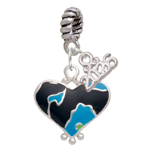 Silver Plated Hot Blue Large Cheetah Print Heart - Silver Plated Twist Rope Bead Charm Dangle with Mini Year 2026: Year to Remember Jewelry Gift - Celebrations