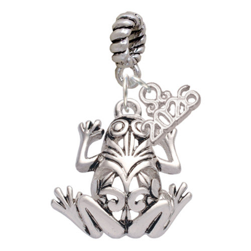 Silver Plated Large Filigree Frog - Silver Plated Twist Rope Bead Charm Dangle with Mini Year 2026: Year to Remember Jewelry Gift - Celebrations