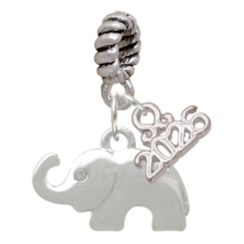 Silver Plated Elephant with Crystal Eyes - Silver Plated Twist Rope Bead Charm Dangle with Mini Year 2026: Year to Remember Jewelry Gift - Celebrations