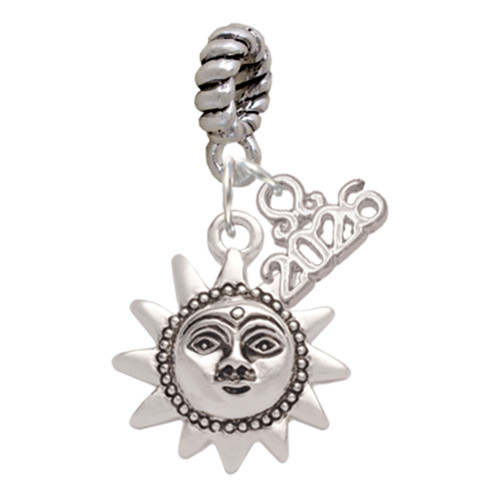 Silver Plated Sun Face with Beaded Edging - Silver Plated Twist Rope Bead Charm Dangle with Mini Year 2026: Year to Remember Jewelry Gift - Celebrations