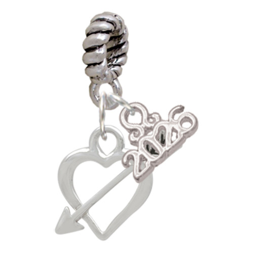 Silver Plated Open Cupid's Heart - Silver Plated Twist Rope Bead Charm Dangle with Mini Year 2026: Year to Remember Jewelry Gift - Celebrations