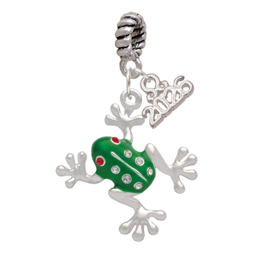 Silver Plated Green Frog with Crystals - Silver Plated Twist Rope Bead Charm Dangle with Mini Year 2026: Year to Remember Jewelry Gift - Celebrations