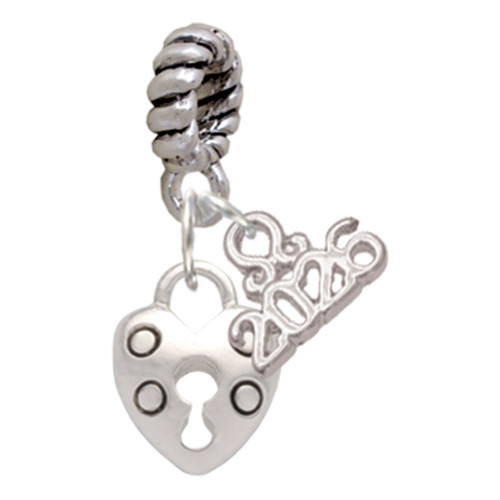 Silver Plated Small Heart Lock with Keyhole - Silver Plated Twist Rope Bead Charm Dangle with Mini Year 2026: Year to Remember Jewelry Gift - Celebrations