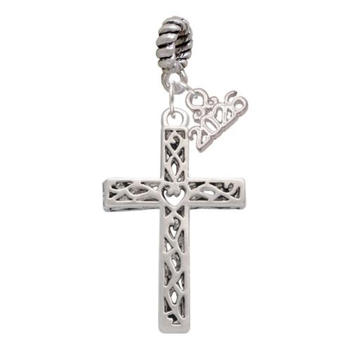Silver Plated Large Celtic Vine Cross - Silver Plated Twist Rope Bead Charm Dangle with Mini Year 2026: Year to Remember Jewelry Gift - Celebrations