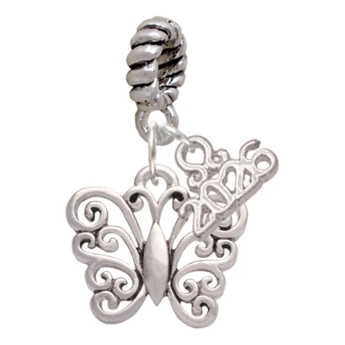 Filigree Curls Butterfly - Silver Plated Twist Rope Bead Charm Dangle with Mini Year 2026: Year to Remember Jewelry Gift - Celebrations