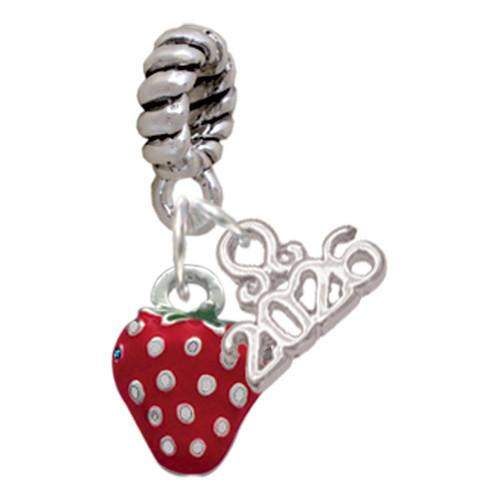 Silver Plated Mini 2-D Enamel Strawberry - Silver Plated Twist Rope Bead Charm Dangle with Mini Year 2026: Year to Remember Jewelry Gift - Celebrations