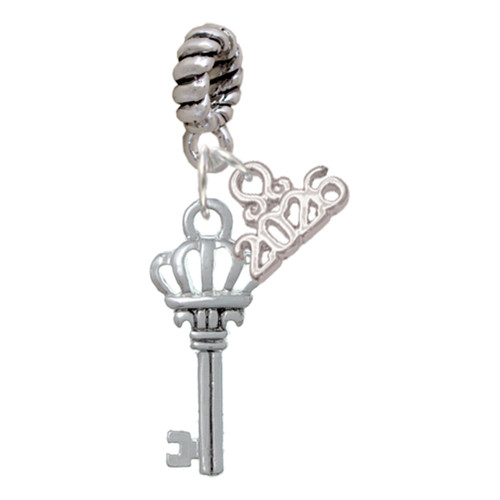 Silver Plated Crown Key - Silver Plated Twist Rope Bead Charm Dangle with Mini Year 2026: Year to Remember Jewelry Gift - Celebrations