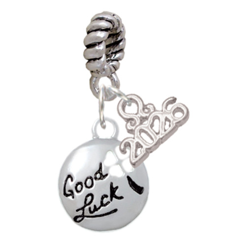 Silver Plated Good Luck Disc with Cutout Four Leaf Clover - Silver Plated Twist Rope Bead Charm Dangle with Mini Year 2026: Year to Remember Jewelry Gift - Celebrations