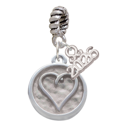 Silver Plated Heart Outline - Round Seal - Silver Plated Twist Rope Bead Charm Dangle with Mini Year 2026: Year to Remember Jewelry Gift - Celebrations