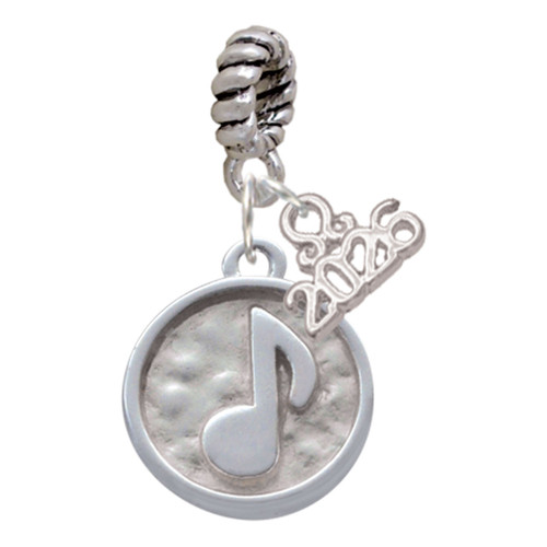 Silver Plated Music Note - Round Seal - Silver Plated Twist Rope Bead Charm Dangle with Mini Year 2026: Year to Remember Jewelry Gift - Celebrations