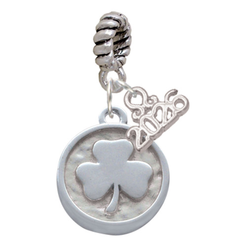 Silver Plated Shamrock - Round Seal - Silver Plated Twist Rope Bead Charm Dangle with Mini Year 2026: Year to Remember Jewelry Gift - Celebrations