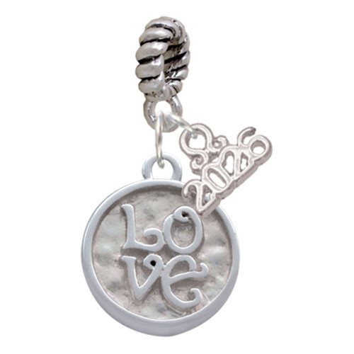 Silver Plated Love Square - Round Seal - Silver Plated Twist Rope Bead Charm Dangle with Mini Year 2026: Year to Remember Jewelry Gift - Celebrations