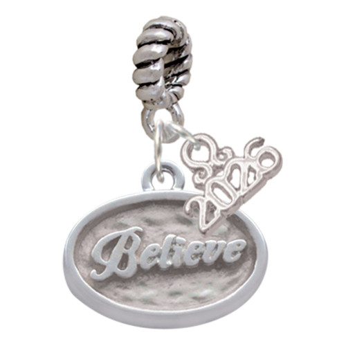 Silver Plated Believe - Oval Seal - Silver Plated Twist Rope Bead Charm Dangle with Mini Year 2026: Year to Remember Jewelry Gift - Celebrations