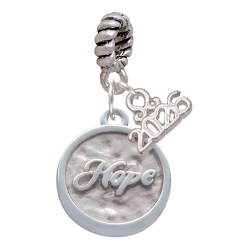 Silver Plated Hope - Round Seal - Silver Plated Twist Rope Bead Charm Dangle with Mini Year 2026: Year to Remember Jewelry Gift - Celebrations